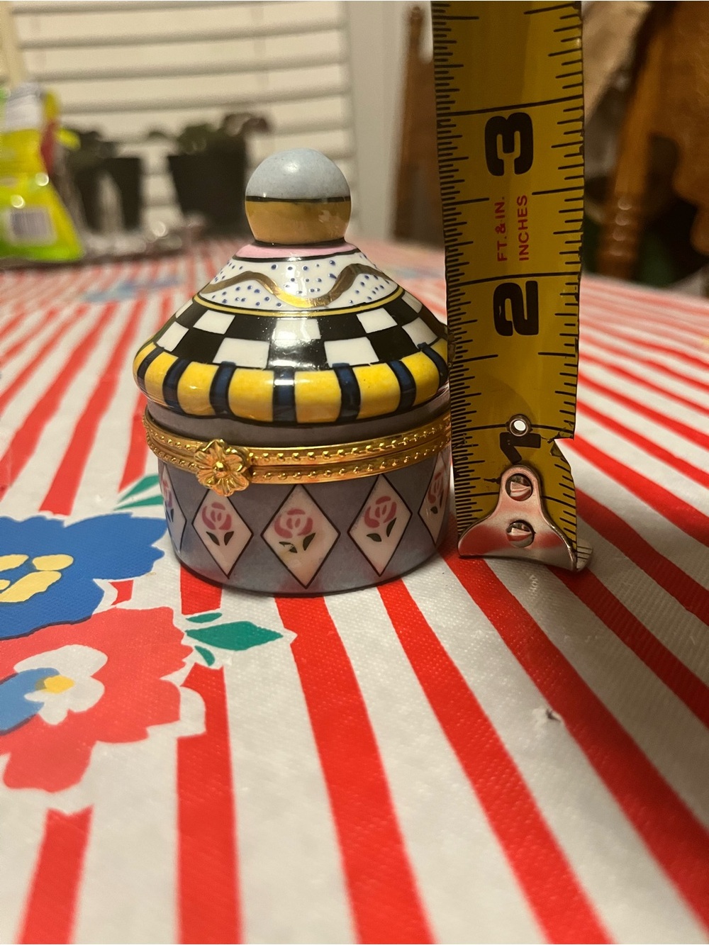 Decorative 1990s Trinket Box in Yellow, Black, White & Blue